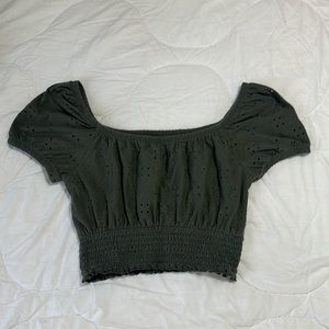 Green crop top blouse